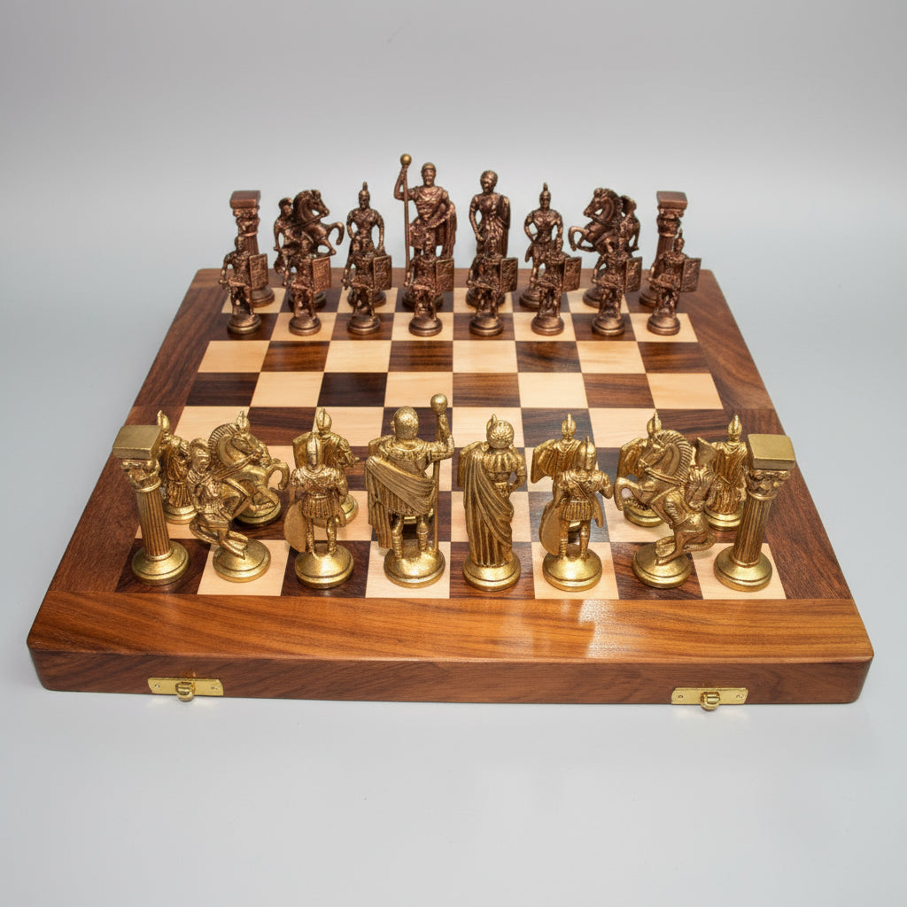 wooden chess board with brass and copper coins for home décor/ gift item